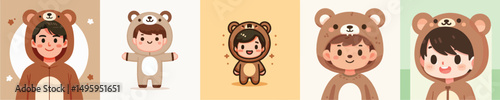 vector sheett of young men dressed as bears