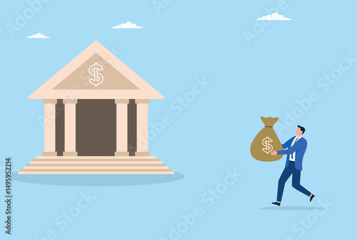 Vector illustration of a businessman depositing money in a bank that is representing financial responsibility
