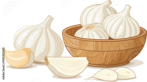Fresh Garlic Cloves in a Bowl White Background Design