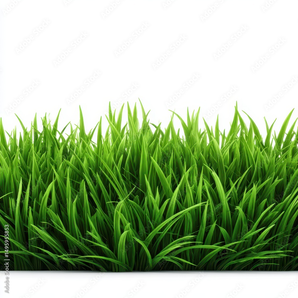 Fototapeta premium Lush green grass close up view on white background