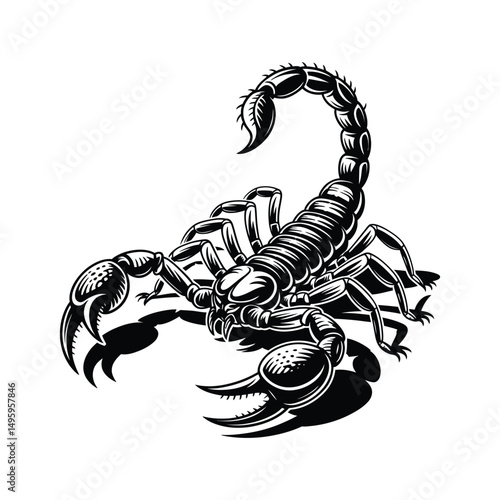 Aggressive Scorpion Vector Tattoo Design – Black and White Tribal Style Illustration