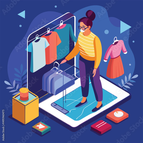 Woman Shopping for Clothes Online Using Virtual Try On Technology