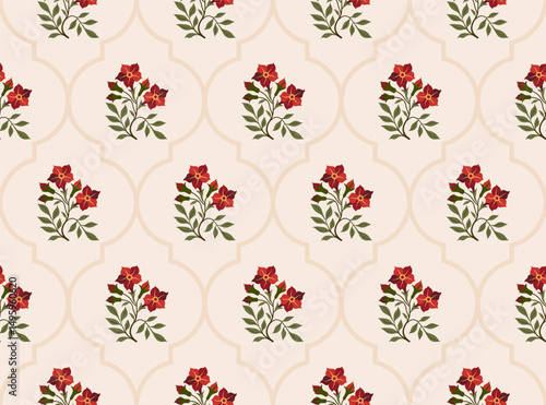 Hand drawn colourful geometric flowers, seamless patterns with floral for fabric, textiles, clothing, wrapping paper, backdrop, banner, illustration, abstract backgrounds.
