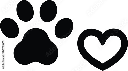 Cute cat paw print vector heart design on white