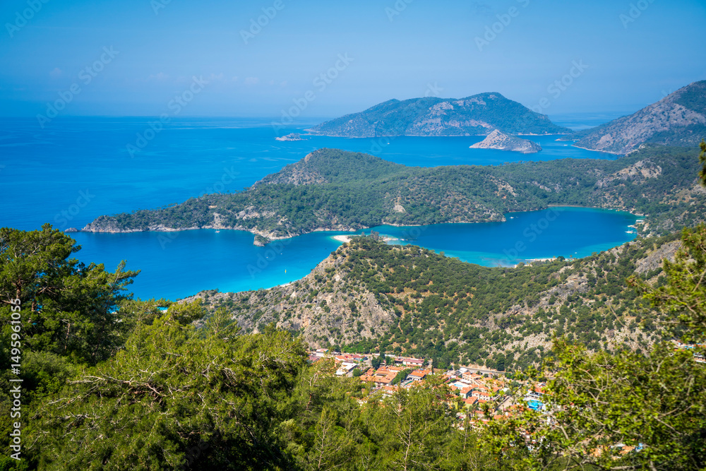 Obraz premium The Oludeniz Beach view from Lycian Way in Fethiye town of Turkey