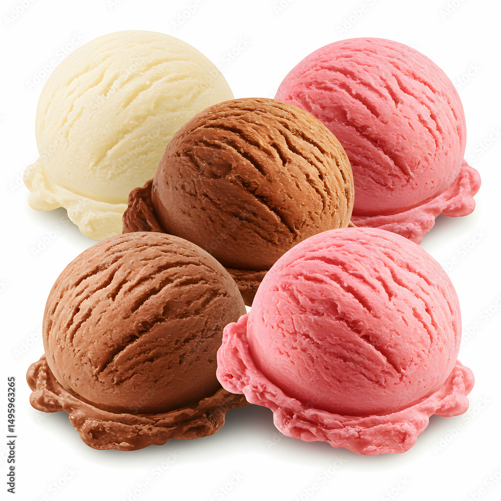 Ice Cream Scoops: Vanilla, Chocolate, Strawberry Ice Cream Scoops: Vanilla, Chocolate, Strawberry