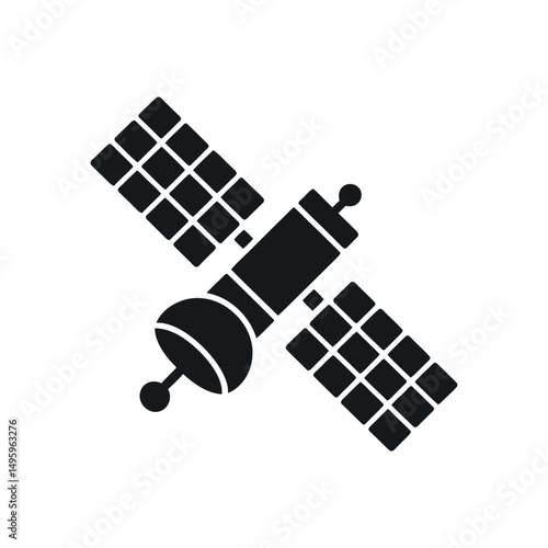 Simple Black Satellite Icon Illustration for Space Exploration Technology