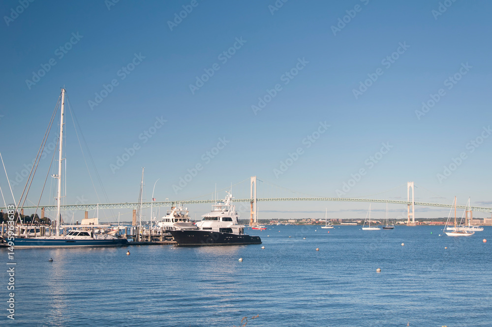 Fototapeta premium boats moored in a harbor in Jamestown Rhode Island