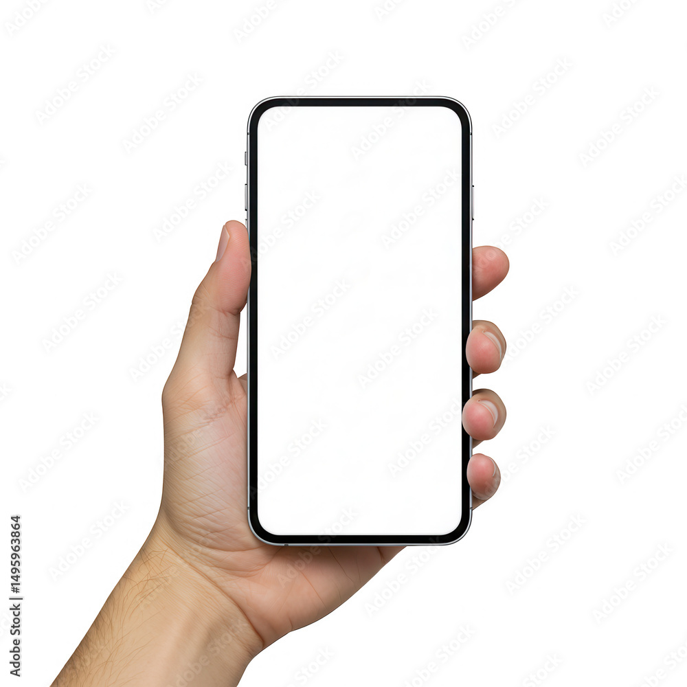 Hand holding device with blank screen isolated on transparent background Hand holding device with blank screen isolated on transparent background