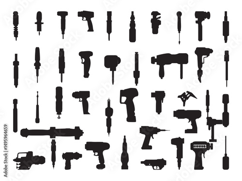 Set of drill silhouette vector illustration