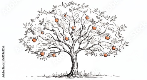 Stylized apple tree illustration