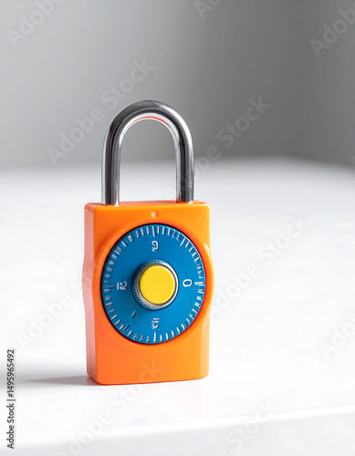 Vibrant image of a combination lock on a white surface. Represents security, protection, and safety. Useful for illustrating concepts like data privacy or access control.