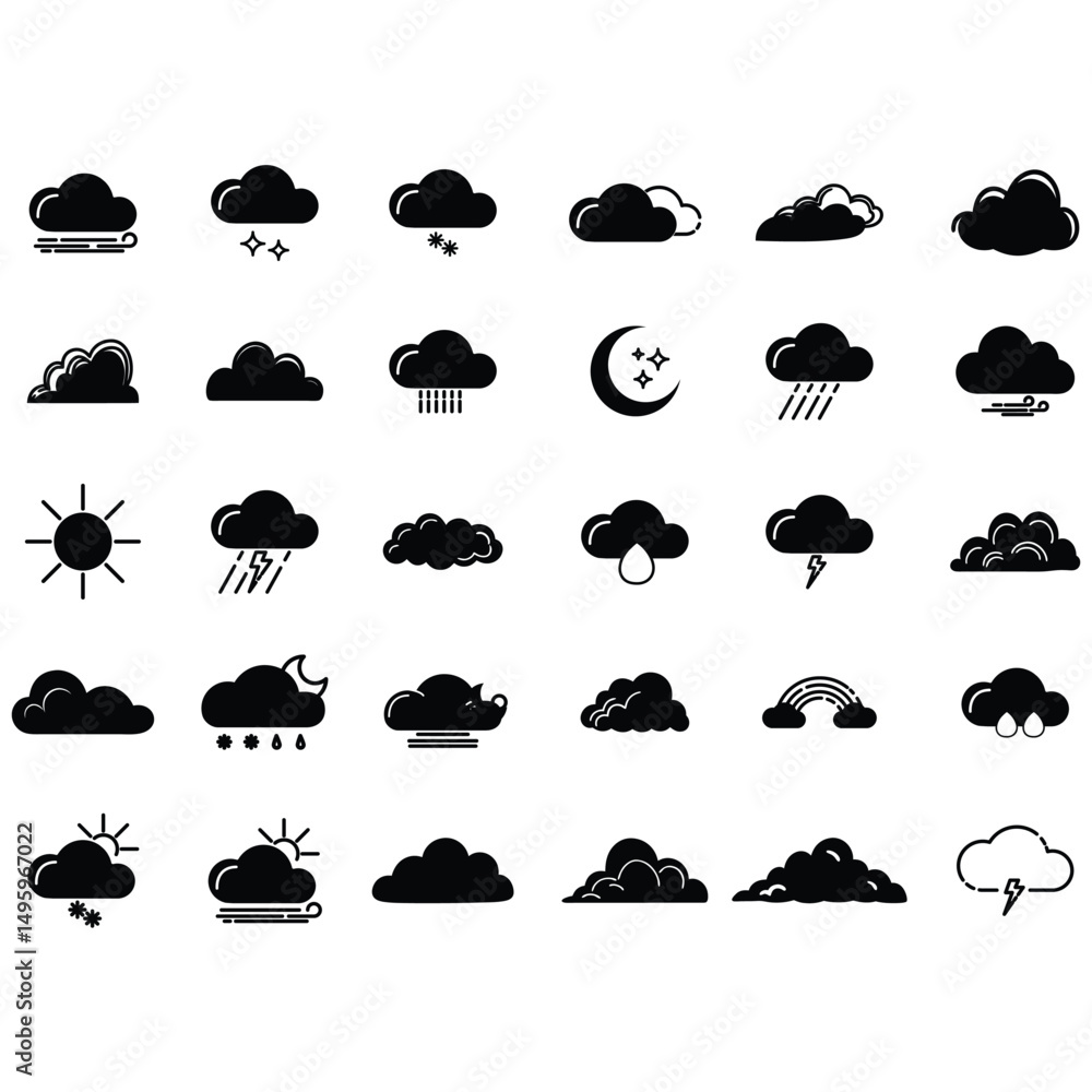 clouds icons set different style and forms clouds icons set different style and forms