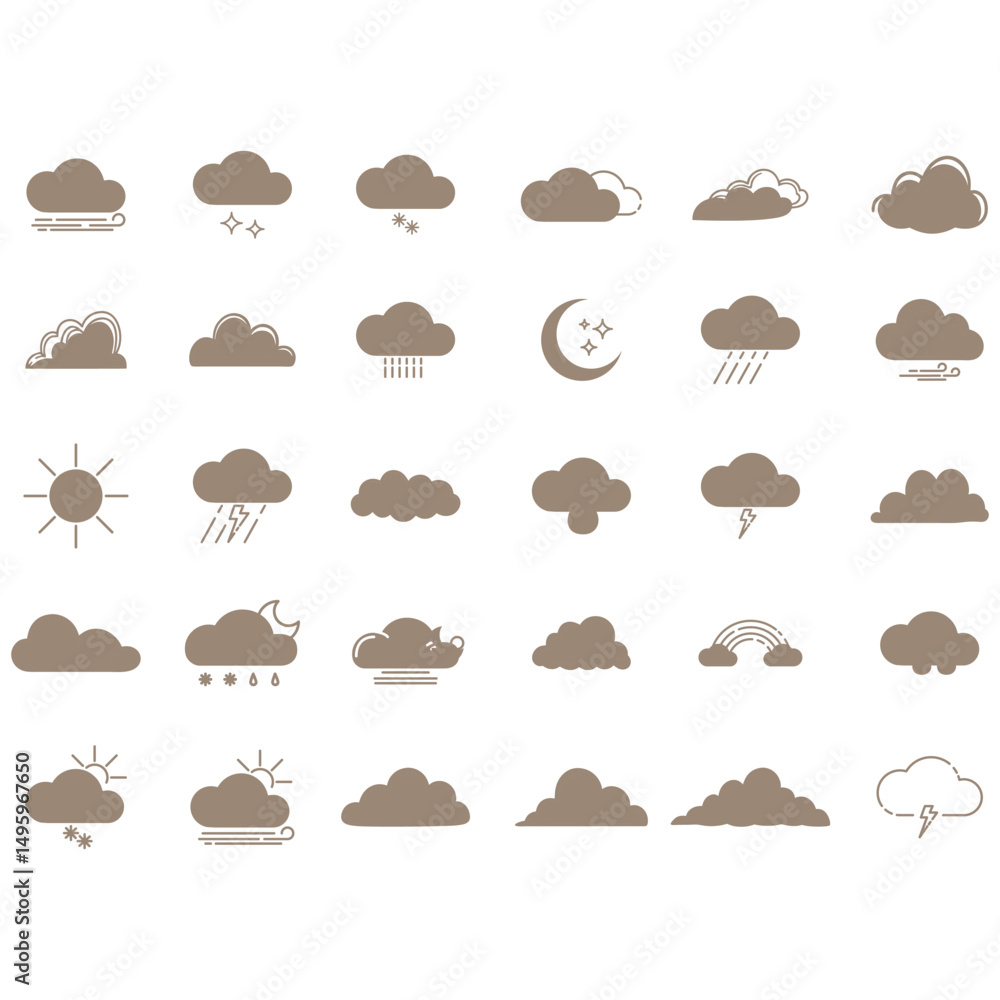 clouds icons set different style and forms clouds icons set different style and forms