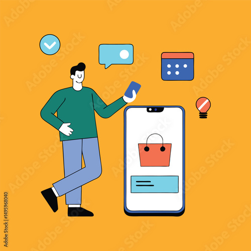 Man Using Smartphone for Online Shopping App