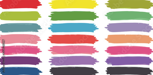 Pastel underline color crayon set - horizontal hand drawn chalk, marker or pencil highlighter strokes with rough textured edges