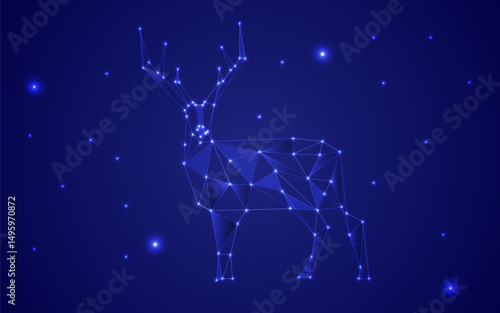  Deer from futuristic polygonal blue lines and glowing stars for banner, poster, greeting card. Vector illustration.
