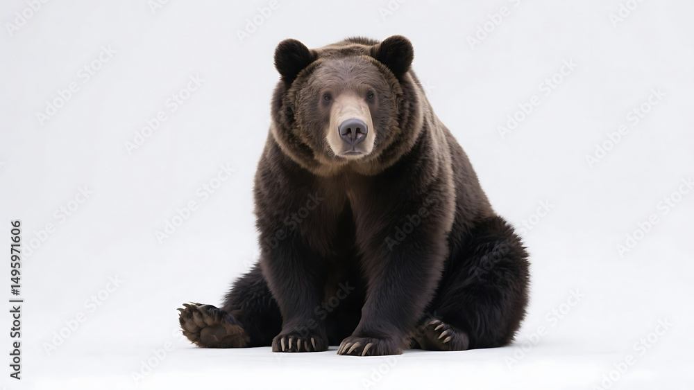 Obraz premium Majestic brown bear sitting pose full body portrait white background studio lighting high detail reali