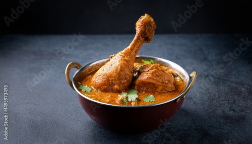 chicken leg drumstick curry or murg tangri tangdi masala served in a bowl over moody background selective focus