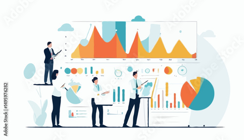 Data analysis, marketing research, statistics visualization graph and chart model, prediction benchmark or analytics diagram, insight and trend, business people look at data analysis graph and chart