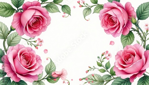 Intricate watercolor rose blooms, swirling vines , beauty, pattern, summer