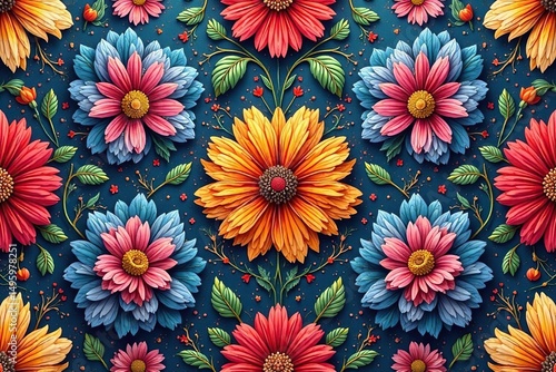 Intricate floral textile design, repeating seamlessly , spring, texture