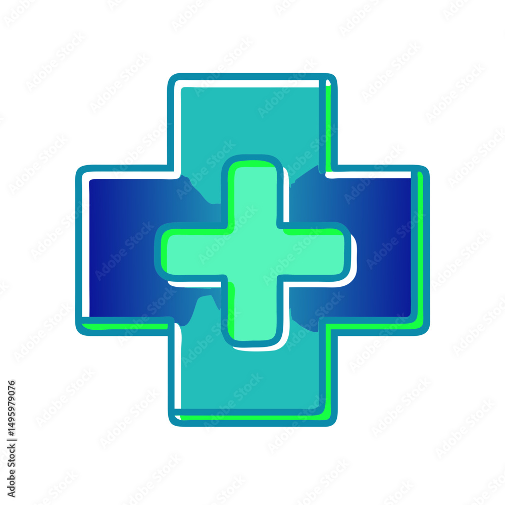 Obraz premium Medical cross icon, teal and green, for healthcare branding