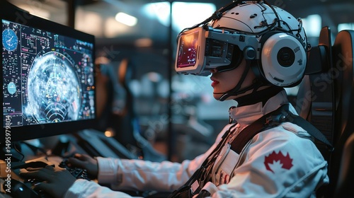 Astronaut VR training, space station, monitor