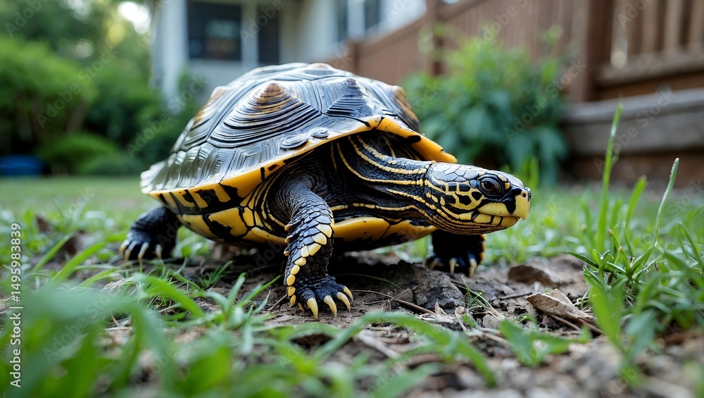 Obraz premium Wild turtle encountered in backyard adventure