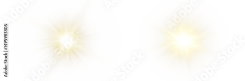Vector transparent sunlight with sun glare. Overlay, Sun rays and glare, Sun, sunrays, light transitions, lens flare, light leaks and glare in PNG format. PNG sunlight flare. Golden flash and glare.