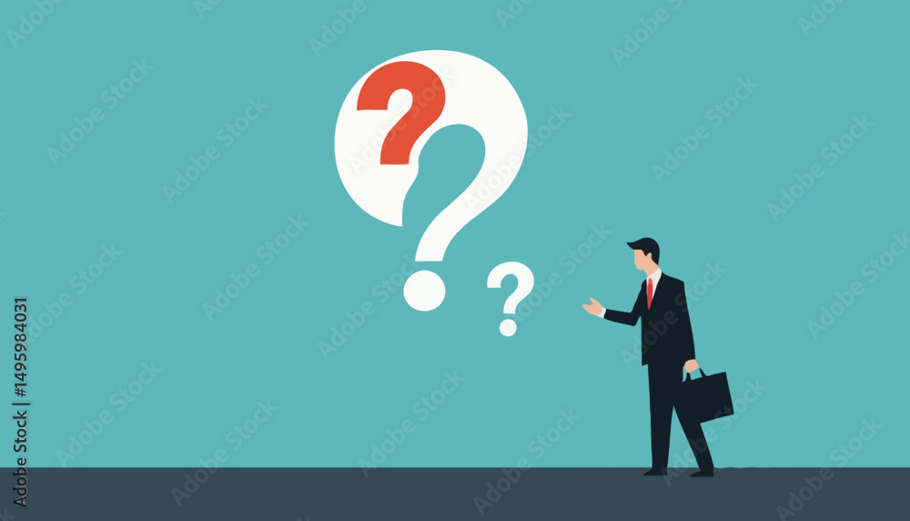 Problem solution, solve question mark, uncertainty or confusion, advice decision or challenge to overcome issue, trouble or difficulty concept, businessman cut question mark metaphor of resolutio Problem solution, solve question mark, uncertainty or confusion, advice decision or challenge to overcome issue, trouble or difficulty concept, businessman cut question mark metaphor of resolutio
