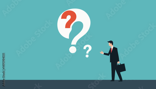 Problem solution, solve question mark, uncertainty or confusion, advice decision or challenge to overcome issue, trouble or difficulty concept, businessman cut question mark metaphor of resolutio