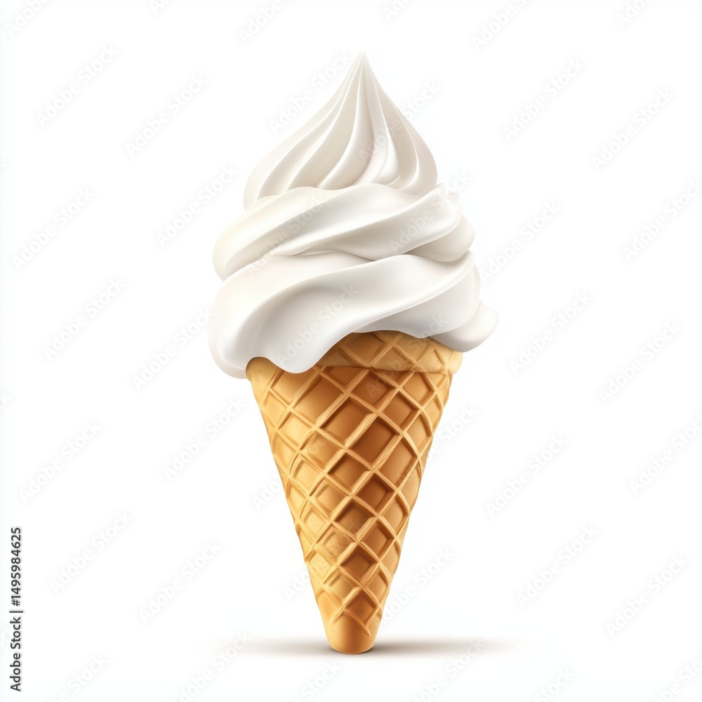 Vanilla soft serve ice cream in waffle cone isolated on white background Vanilla soft serve ice cream in waffle cone isolated on white background
