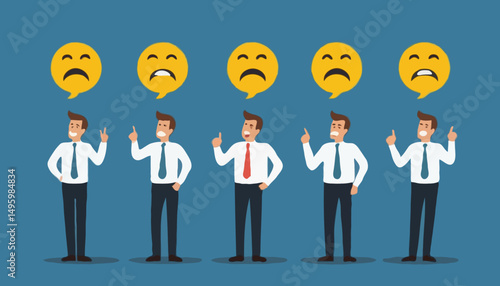 Customer satisfaction survey, service quality feedback, rating or opinion, user experience emoticon, angry or smile face review, client questionnaire concept, man shouting with satisfaction emotico