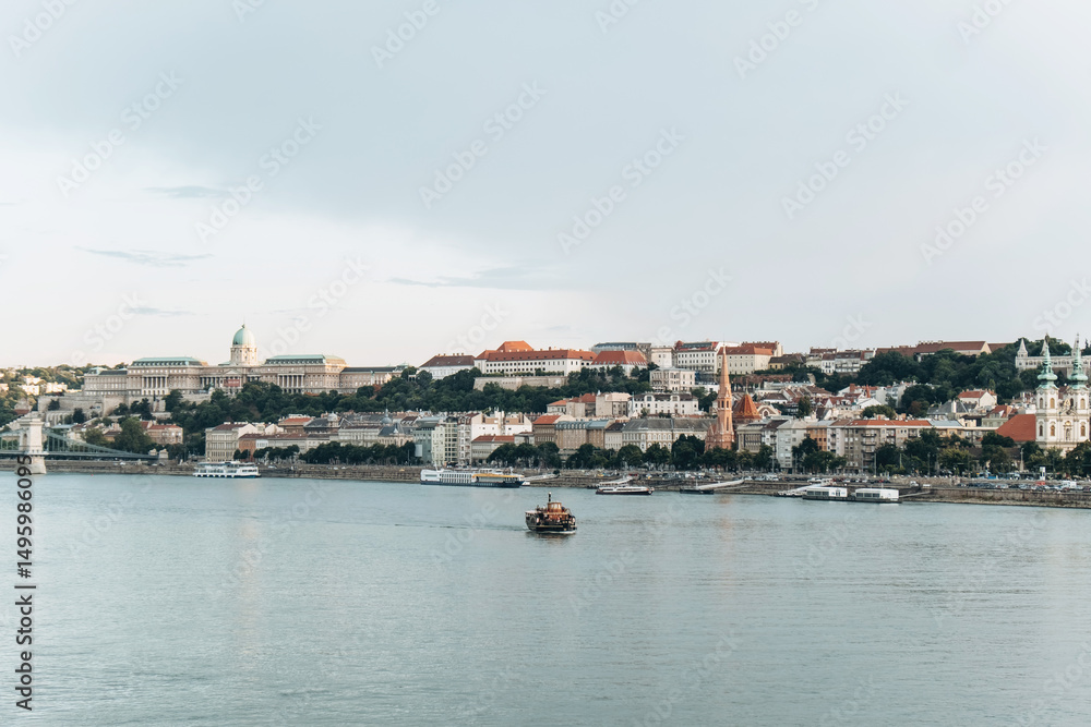 Scenic view of the historic city landscape, Budapest embankment on the Danube River Scenic view of the historic city landscape, Budapest embankment on the Danube River