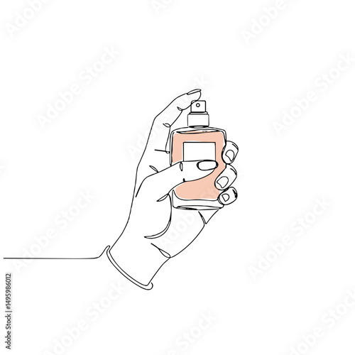 Hand holding a bottle of perfume illustration for beauty and fragrance concepts