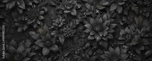 Intricate charcoal floral pattern, abstract botanicals , pattern, flowers