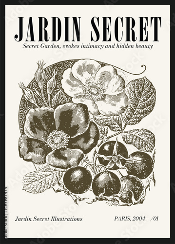 Vintage Botanical Garden poster vector illustration wall art print floral art print
