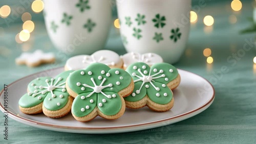 St patrick Concept, Sweet Green Flower Cookies Delicious Dessert Celebration Treats for Every Gathering