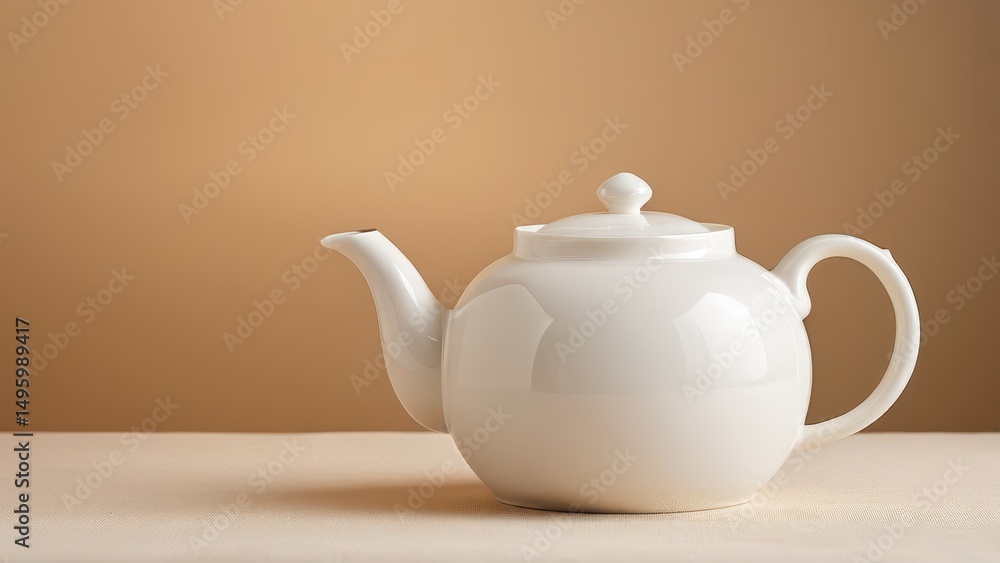 Elegant white teapot mockup, perfect for kitchen design and product showcasing. Elegant white teapot mockup, perfect for kitchen design and product showcasing.