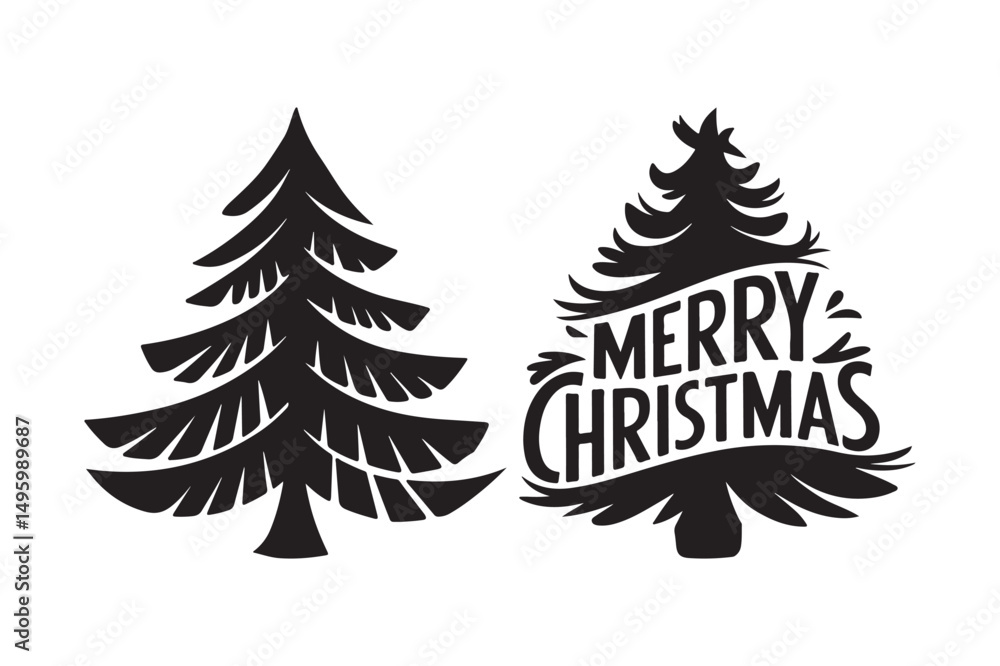 Obraz premium Christmas Tree Silhouette with Merry Christmas Text Festive Holiday SVG Design