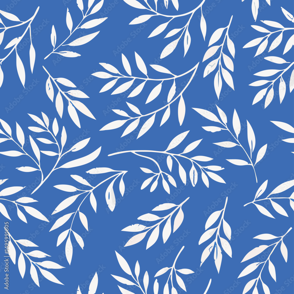 White Branches Seamless Pattern on Blue Background White Branches Seamless Pattern on Blue Background