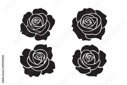 Black Rose Silhouette Vector Set Floral Clipart for Tattoo, Craft, and Design