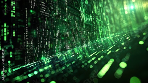 Wallpaper Mural A captivating descent into a vibrant digital matrix with flowing code and bokeh green hues Torontodigital.ca