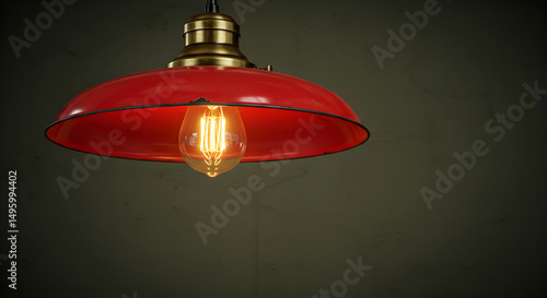 Vintage Red Lamp Creates a Warm Light Against a Dark Background