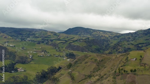 Farms and fields in the Andes in Ecuador, drone aerial view