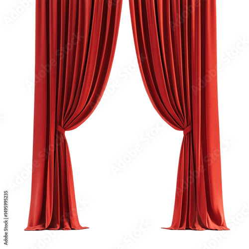 Red curtains parted revealing a striped backdrop anticipation and mystery