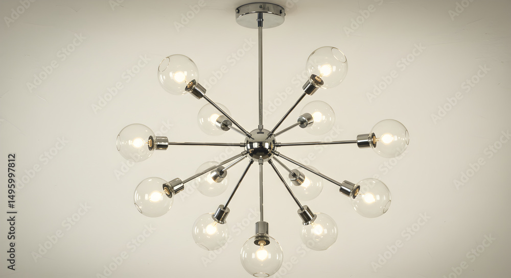 Obraz premium Modern Chandelier With Globe Bulbs Illuminating a Contemporary Space