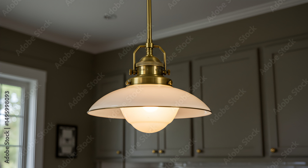 Obraz premium Glowing Brass Kitchen Pendant Illuminates an Elegant Interior Space