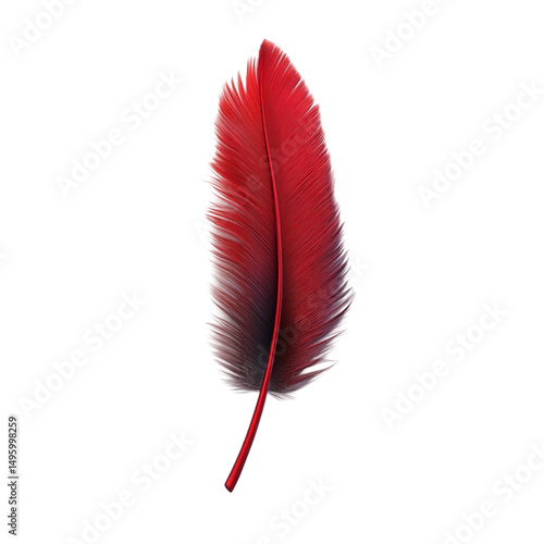 A single crimson feather floats gently a vibrant red plume against a striped backdrop evoking feelings of freedom and elegance